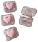 BEDARTIST 4 Pack 3D Design Cute Contact Lens Cases, Travel Eye Contacts Case Box Holder, Contact Lenses Tweezers Remover Tool Solution Bottle Kit for Daily Outdoor (3D Hearts, Pink)