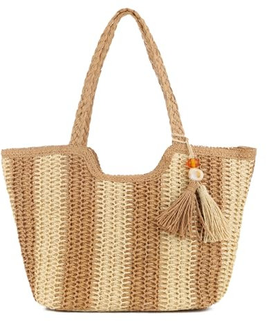 LHHMZ Sac à bandoulière en paille fait main pour femme Sac de plage d'été décontracté Sac fourre-tout en tissage