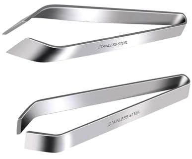 RUIENGCOMM 2Pcs Stainless Steel Fish Tweezers Bones Slant Pliers Remover Set - Flat and Slant Kitchen Cooking Tweezers for Kitchens, Restaurants, Buffets