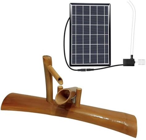 TIANHEY Fontaine Solaire en Bambou, Fontaines Extérieures Autoportantes avec Pompe Solaire, Fontaine d'eau De Jardin Zen, Kit De Fontaine d'eau pour Bassin D'Arrière-Cour, 90 Cm, Créativité