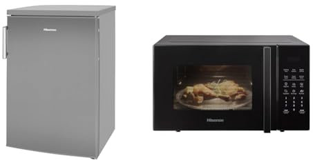 Hisense RL170D4BCE 133L Under Counter Larder Fridge with LED Lighting 56 × 84.5 × 57.5 cm (W×H×D), Stainless steel, Grey & 900 Watt Microwave oven H25MOBS7HUK - Black, 25 Litre