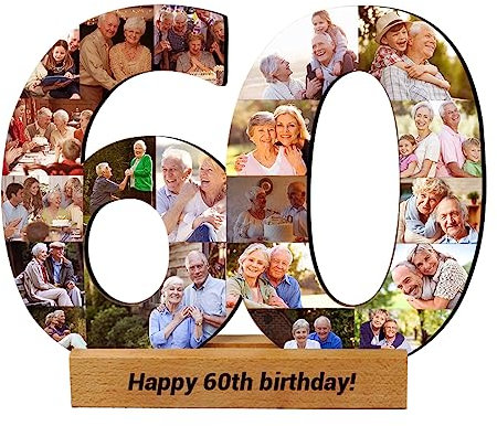 Jumping Birthstone Personalisierte 1-99 Nummer 60Th Geburtstag Jubiläum Foto Collage Rahmen, Benutzerdefinierte Nummerierte Bild Collage Rahmen Geschenk Für 50Th 60Th 70Th 80Th Geburtstag