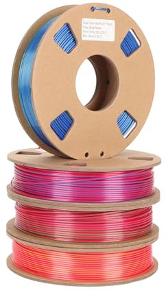 Filament PLA Bicolore en Soie 1,75 Mm, 4 Rouleaux Rouge or Rouge Vert Rouge Bleu Bleu Vert, Lot de Filaments D'imprimante 3D avec PLA à Changement de Couleur