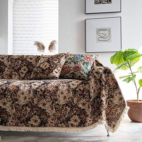 Bohemian-Sofabezug aus Baumwoll-Jacquard, Vintage-Stil, für 14-Sitzer-Sofa, gewebt, Sofa-Überwurf, Decke, Kaffee, 180 x 230 cm