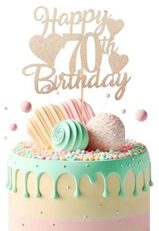 Bliceon Rose Gold Happy 70th Birthday Cake Topper, Glitter Happy 70 Cupcake Topper, Happy 70th Birthday Cake Toppers for Women Themed Party