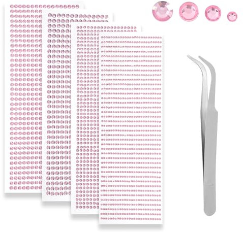JIEYAO Glitzersteine Selbstklebend, 1900 Stück Strasssteine Gesicht 3/4/5/6mm Runde Schmucksteine zum Aufkleben mit Pinzette Rosa Strass Aufkleber für Kinder Handwerke Fotorahmen Grußkarten DIY