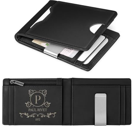 Maverton Portefeuille Homme Personnalisé en Cuir Naturel Noir - Porte Carte Homme avec Gravure et Boite Cadeau - Dimensions 11x8.5x1.5cm - Cadeau Anniversaire Hommes - Range Carte pour Lui