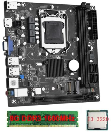 LOLPALONE ITX H61 Desktop Motherboard +I3-3220 +1X8G DDR3 1600MHz RAM CPU LGA 1155 Support Up to 16GB RAM Slots 100M Network Card Spare Parts Accessories
