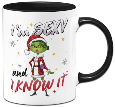 Tassenbrennerei Miss Grinch Tasse - I'm sexy and I know it - Weihnachtstasse mit Spruch, Kaffeetasse lustig - Geschenk für Frauen, Freundin, Kollegin (Schwarz)