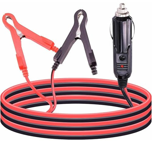 12V/24V Alligator Klemme zu Zigarettenanzünder Kabel: 16AWG Zigarettenanzünder Verlängerungskabel mit 15A Sicherung - KFZ Batterieklemme mit Zigarette Feuerzeug