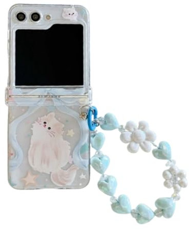 GULVQYF Case for Samsung Galaxy Z Flip 6 with Chain,Kawaii Cat Pattern Shockproof Protective Cover,Hard Phone Shell for Girls Women (blue)