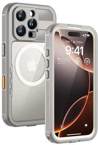 Lanhiem for iPhone 16 Pro Max Waterproof Case, [Compatible with MagSafe] Heavy Duty Shockproof Cover with Built in Screen Protector, Protective Magnetic Phone Case for iPhone 16 Pro Max (Nature)