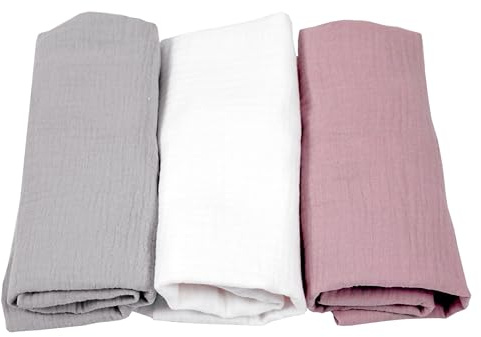 BabyLux Musselin Spannbettlaken Set – 3er Pack (40x80 cm) für Kinderwagen, Stubenwagen, Babybett & Wiege Matratzenbezug (z16 Grau-Weiß-Rosa)