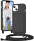 Vauki Coque pour iPhone 13/iPhone 14 avec Cordon, Collier pour Étui en Silicone avec Cartes Tour de Cou Lanière Corde, Portable, Réglable, Amovible, Antichoc Bumper Housse pour Chaine, Noir