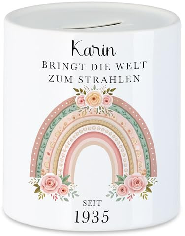 Kiddle-Design Personalisierte Spardose 90. Geburtstag - Bringt die Welt zum Strahlen seit 1935-90ter Geburtstag Geldgeschenk Frau Regenbogen - Sparbüchse Sparschwein