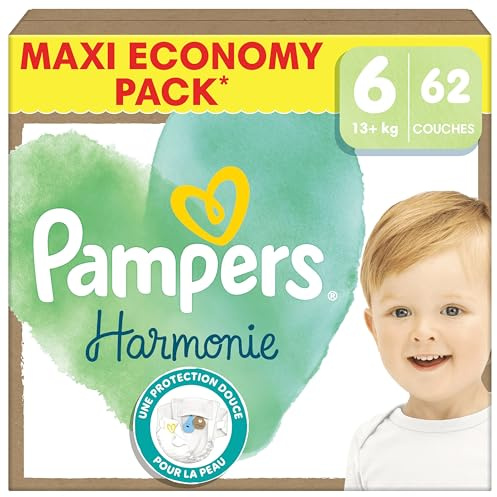 Pampers Harmonie Windeln, Größe 6, 62 Windeln, 13 kg +, weicher Schutz der Haut mit 100% Saugfähigkeit. Pampers