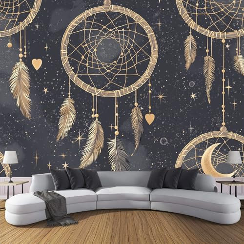 Fototapete Traumfänger 350×256cm(W×H),Sternbild Mond Tapete Fototapeten, Schlafzimmer Wohnzimmer, Vlies Tapeten Wandtapete, XXL Wandbild Wand Deko