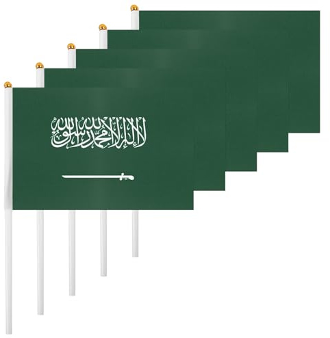 ASUNO 20 Stück Flagge Mini Hand Hold Fahne 14 × 21 CM Mini Saudi-Arabien Saudi Stockfahne Polyester für Fußballclub Party Dekorationen Internationale Festveranstaltungen drinnen und draußen