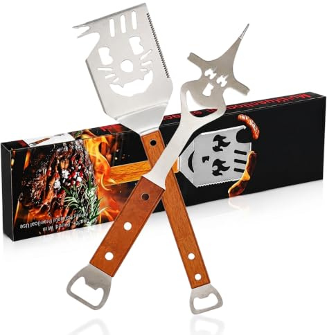 Yosalink 2 Stück Grillbesteck Set,Multifunktionales Grill Zubehör,grillzubehör Set,BBQ Grill Zubehör,Tragbarer,Edelstahl,Beste Grillen Geschenke für Männer,Papa