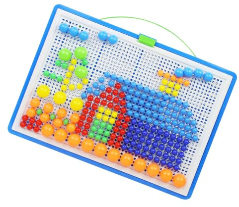 CVUTOVO Creative Mushroom Nail Jigsaw Puzzle Toy with 592pcs Plastic Pegs, round Shape for Boys and Girls, Enhances Logic Thinking and Eye-hand Coordination, Educational Pegboard Game Random Color