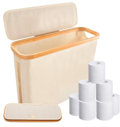 Bosiyrggrl Toilet Paper Basket, Foldable Toilet Paper Storage Basket with Lid, Toilet Paper Storage Rack Creamy White