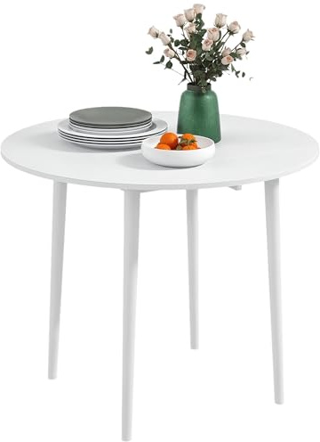 HOMCOM Table à Manger Pliante, Table de Cuisine Ronde Ø 89 cm pour 4 Personnes avec 2 abattants, Pieds en Bois de pin, Design Moderne, pour Petits espaces, Blanc