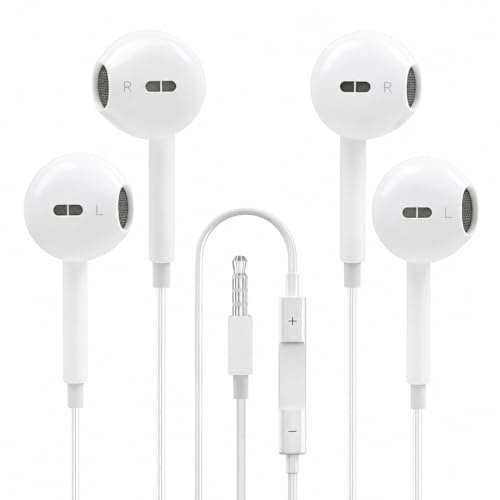Kabel Kopfhörer 3.5mm Klinke In-Ear, 2 Pcs Kopfhörer mit Kabel in Ear, mit Mikrofon und Lautstärkeregler für iPhone, iPod, iPad, MP3, Huawei, Samsung, Oppo, VIVO, Kompatibel 3.5mm Audiogeräte, Weiß
