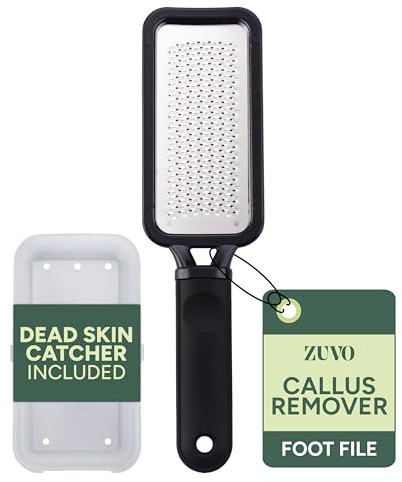 Zuvo Foot File for Hard Skin, Surgical Stainless Steel Callus Remover XL | Surgical Grade, Skin Catcher Included, Anti-slip Grip, Wet & Dry Pedicure Foot Scraper for Cracked Heels