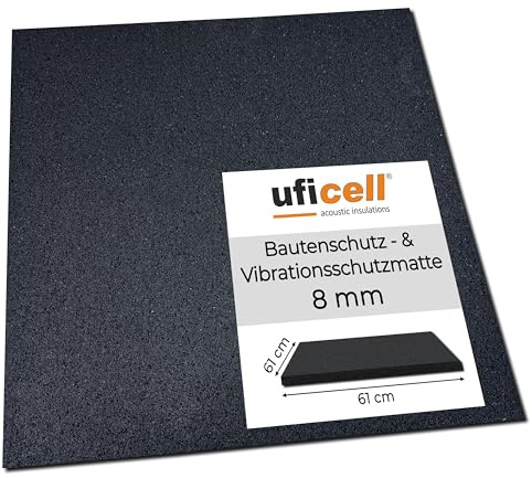 uficell Tapis de protection de bâtiment et tapis anti-vibration pour machine à laver ou sèche-linge 61 x 61 cm – 8 mm d'épaisseur, isolation acoustique de qualité supérieure