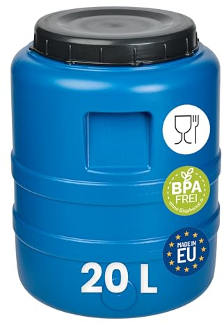 Garronda 20 L Weithalsfass Futtertonne Wassertank HDPE Regenfass GD-0186 | Blau, mit Deckel, für Wasser, Lebensmittel, Lagerung und Fermentierung, als Kunststofffass, Gärbehälter und Vorratsfass