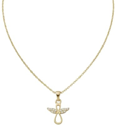 Suzan Gold® 375 Echtgold Halskette Damen mit Engelsflügel-Unendlichkeitsmotiv & Zirkonia, elegant hypoallergen wasserfest – Angelica Infinity – symbolischer Goldschmuck Geschenk