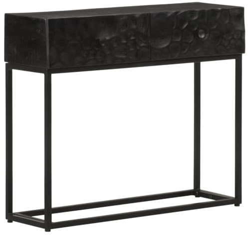 Mhdvray Konsolentisch Schwarz 90x30x76 cm Massivholz Mango Eisen Industrial Sideboard Stauraum Flur Sofa Schlafzimmer für Loft Wohnzimmer Büro Flur
