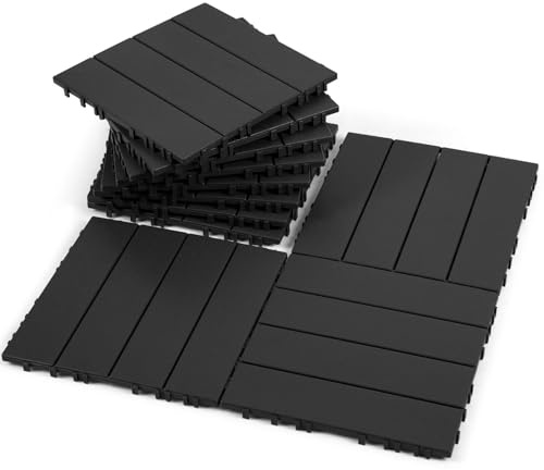 Jayseuw PP Terrassenfliesen 30x30cm 4m² Anthrazit Kunststoff | Witterungsbeständig; rutschfest; einfache Montage; für Terrasse, Balkon & Garten; pflegeleicht; Kunststoff-Bodenbelag