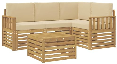 vidaXL Outdoor-Sofagarnitur 5 pcs Weiß und Beige 59 x 59 x 37 cm, Moderner Garten-Sofaset, Coole Terrassenmöbel, zeitgemäße Lounge, modulares Design, Akazien-Elemente