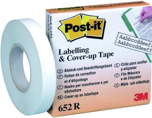 Post-it Abdeck- und Beschriftungsband, 1 Rolle, 8,4 mm x 17,7 m, Weiß - Allzweckband für Schule, Heim und Büro