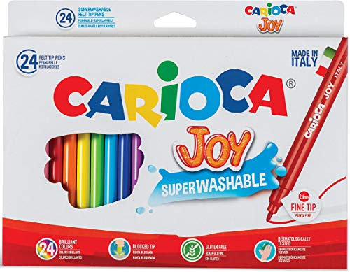 Carioca Joy - Confezione da 12 Pennarelli Joy a Punta Fine, Ideali per Disegnare e Colorare, Super Lavabili, Colori Assortiti