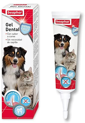 Beaphar Gel Dental | Perros y Gatos | Cuidado Dental Sin Cepillado | Elimina Sarro y Placa | Higiene Bucal Perros y Gatos | Acción Enzimática | Contra Mal Aliento | Sabor a Carne | 100g