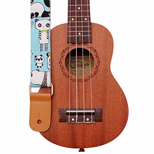 MUSIC FIRST Original Design Panda weiche Baumwolle & echtes Leder Ukulelengurt Ukulele Schultergurt