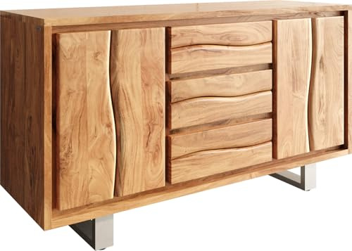 Kommode Live-Edge Akazie Natur 147 cm 2 Türen 3 Schübe Baumkante Sideboard