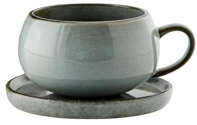 Lene Bjerre Tee-Tasse mit Henkel mit Untertasse Amera, grau, Keramik