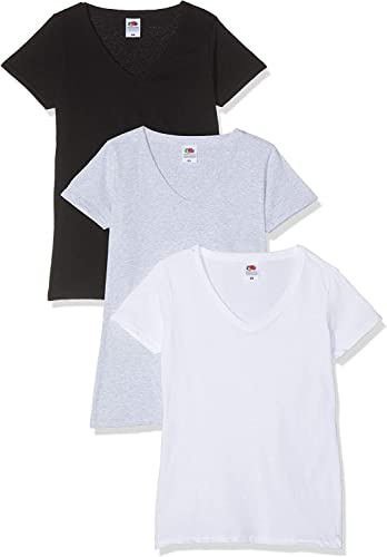 Fruit of the Loom Women's Valueweight V Neck Lady-fit 3 Pack T - Shirt (Pack of 3)
