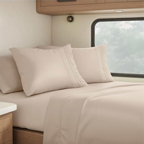 Clara Clark Deep Pocket Fitted Luxury Soft Microfiber RV Sheets, Beige Cream, Short Queen