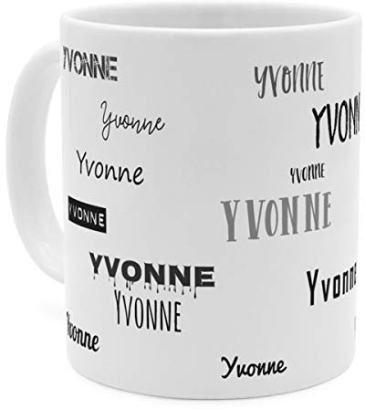 printplanet Tasse mit Namen Yvonne - Motiv Schriftarten Sammlung - Namenstasse, Kaffeebecher, Mug, Becher, Kaffeetasse - Farbe Weiß