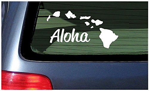 SUPERSTICKI Aloha with Hawaii Island Chain Decal Sticker - White Vinyl Fenster Hawaiian Islands ca 20cm Aufkleber Autoaufkleber Wandtattoo