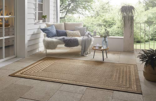 NORTHRUGS In- und Outdoor Teppich Limonero 80x150 cm – Flachgewebe Sisal-Look Skandi-Design Wetterfest für Balkon Terrasse Wintergarten Küche Badteppich Wohnzimmerteppich Wasserfest in Beige Braun