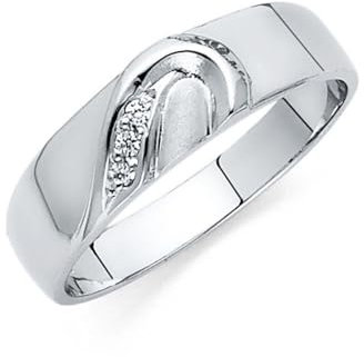 Ehering für Herren, 14 Karat Weißgold, Zirkonia, künstlicher Diamant, Größe T 1/2