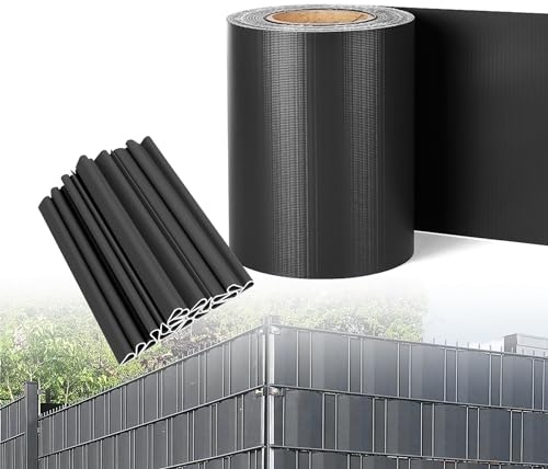 Froadp PVC Sichtschutzstreifen Zaun Sichtschutz Inkl. 60 Befestigungsclips für Einzel- und Doppelstabmatten Wetterfest und Windschutz Sichtschutzfolie für Gartenzaun Balkon (105M x 19CM, Anthrazit)