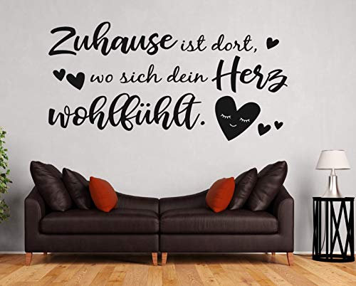 tjapalo® ert55 Wandtattoo Zuhause ist dort wo sich dein Herz Wandtattoo Wohnzimmer Spruch Wanddeko Flur Diele Wandaufkleber, Farbe: Schwarz, Größe: B120xH58cm