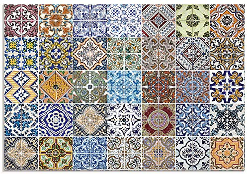 ARTLAND Spritzschutz Küchenrückwand Küche Herd Glas mit Motiv 80x55 cm Fliesenoptik Mosaik Orient Muster Fliesen Orientalisch Landhaus Bunt T9OM
