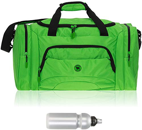 Sporttasche Damen Herren Color Big 55 cm 40 L Nassfach Reisetasche Sport Fitness Sauna Tasche groß 1296 + Trinkflasche (Green (Grasgrün))